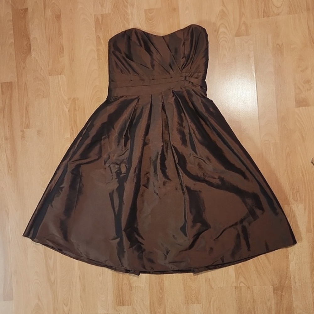 Strapless Brown Dress B2 size 12 pleated cocktail PROM
